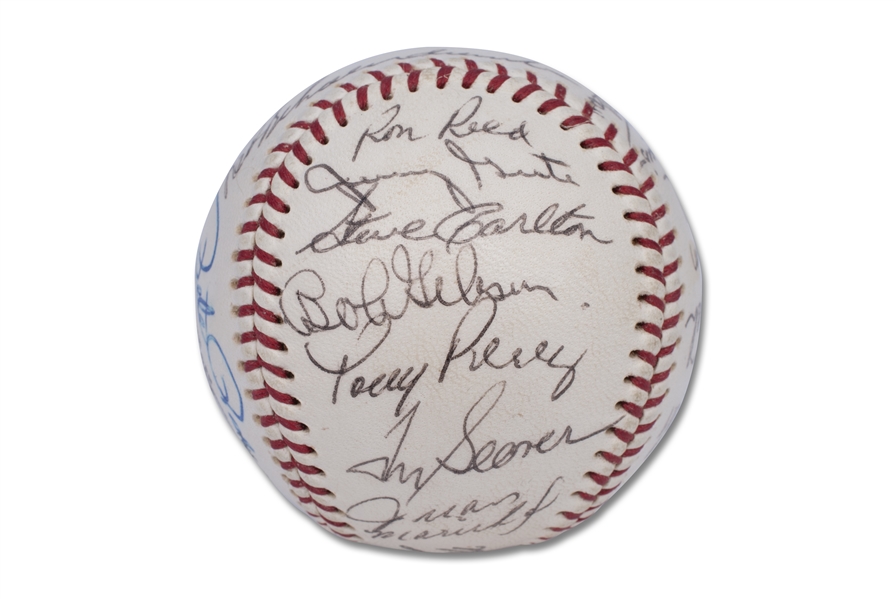 1968 N.L. ALL-STAR GAME MULTI-SIGNED ONL (GILES) BASEBALL WITH BENCH, DRYSDALE, GIBSON, MARICHAL, ROSE, SEAVER, ETC. - BECKETT LOA