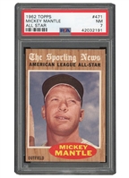 1962 TOPPS #471 MICKEY MANTLE ALL-STAR - PSA NM 7