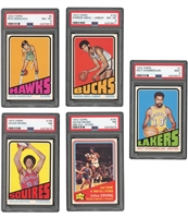 1972 TOPPS BASKETBALL COMPLETE SET OF (264) WITH PSA GRADED WILT CHAMBERLAIN MINT 9 (ONLY (5) GRADED HIGHER!), MARAVICH NM-MT 8, ABDUL-JABBAR NM-MT 8 & BOTH ERVINGS NM 7