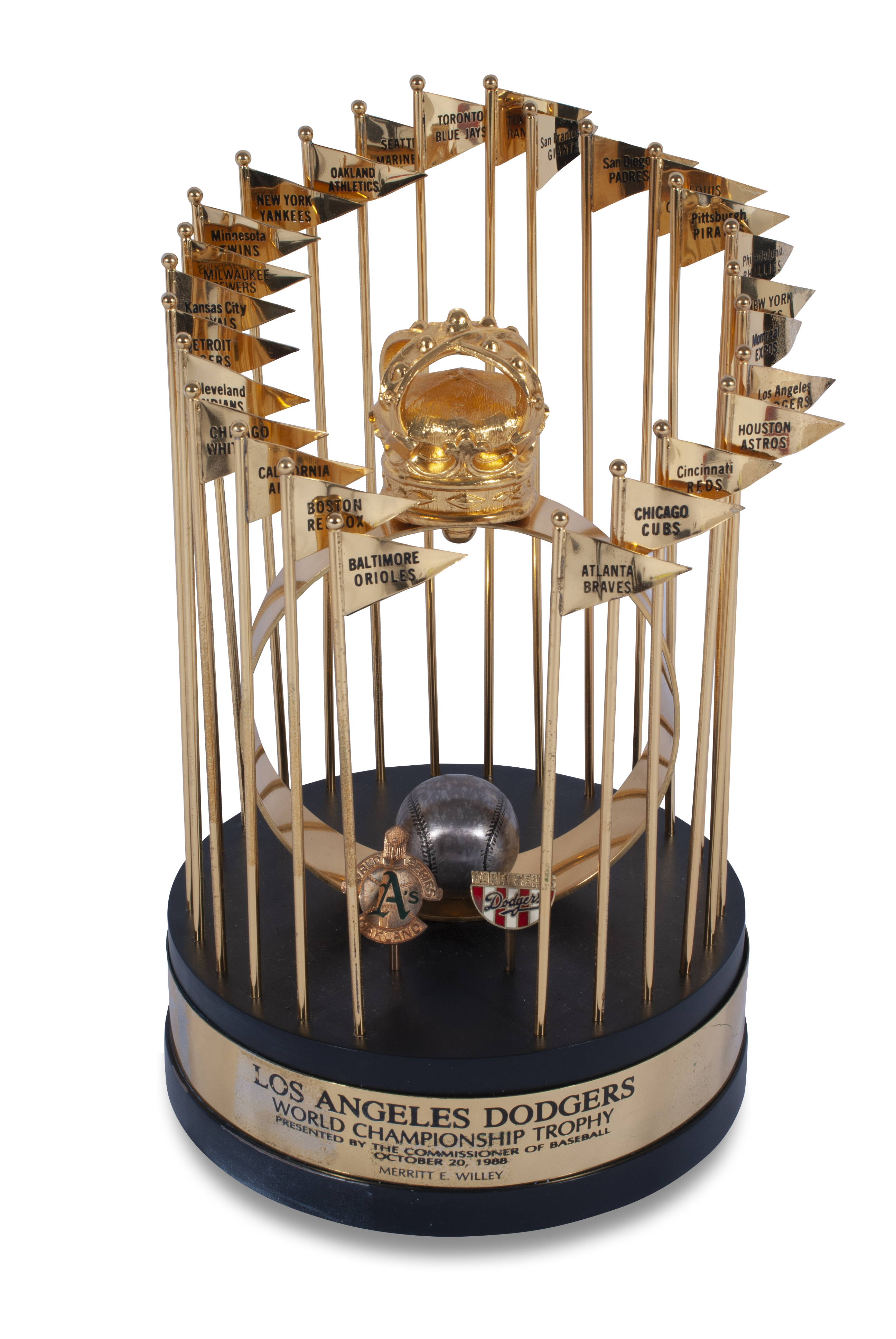 Lot Detail - 1988 LOS ANGELES DODGERS WORLD SERIES CHAMPIONS 12 TROPHY  ISSUED TO DODGERS VP OF MARKETING MERRITT WILLEY
