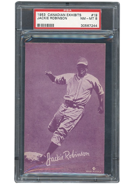 1953 CANADIAN EXHIBITS #19 JACKIE ROBINSON RED TINT PSA NM-MT 8 - POP OF 1, ONLY ONE GRADED HIGHER!