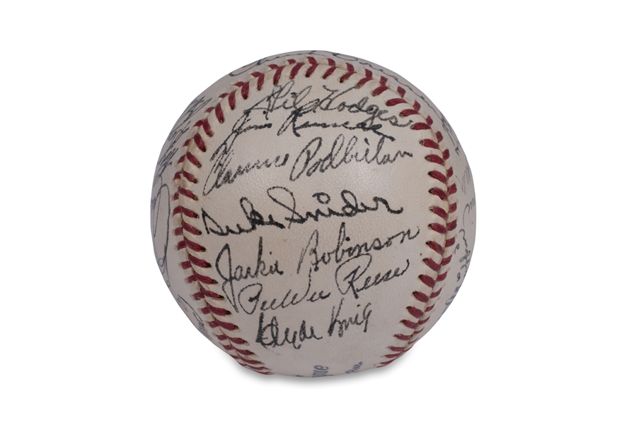 HIGH-GRADE 1951 BROOKLYN DODGERS TEAM SIGNED ONL (FRICK) BASEBALL INCL. ROBINSON, CAMPANELLA, SNIDER, REESE & MORE - PSA/DNA NM-MT 8 OVERALL