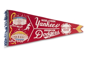 RARE ORIGINAL 1955 NEW YORK YANKEES VS. BROOKLYN DODGERS RED WORLD SERIES PENNANT