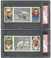 T202 TRIPLE FOLDERS E.COLLINS/D. MURPHY (COLLINS EASILY SAFE) PSA VG-EX 4 AND G.H. WHITE/F. PAYNE (CLOSE AT THE PLATE) PSA EX+ 5.5