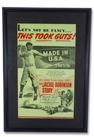 RARE C. 1950 "THE JACKIE ROBINSON STORY, LETS NOT BE FANCY...THIS TOOK GUTS, MADE IN U.S.A." 13" X 21" MOVIE POSTER PLUS A SEPARATE PRINT AD FOR THE FILM