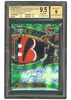 2020 SELECT PRIME SELECTIONS MATERIAL SIGNATURES PRIZM GREEN TEAM LOGO #1 JOE BURROW ROOKIE CARD (2/4) HIGHEST GRADED EXAMPLE! - BGS GEM MINT 9.5, 9 AUTO.