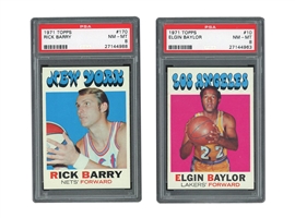PAIR OF EYE PLEASING 1971 TOPPS BASKETBALL - LEGENDARY FORWARDS #10 ELGIN BAYLOR AND #170 RICK BARRY (ROOKIE CARD) - BOTH PSA NM-MT 8!