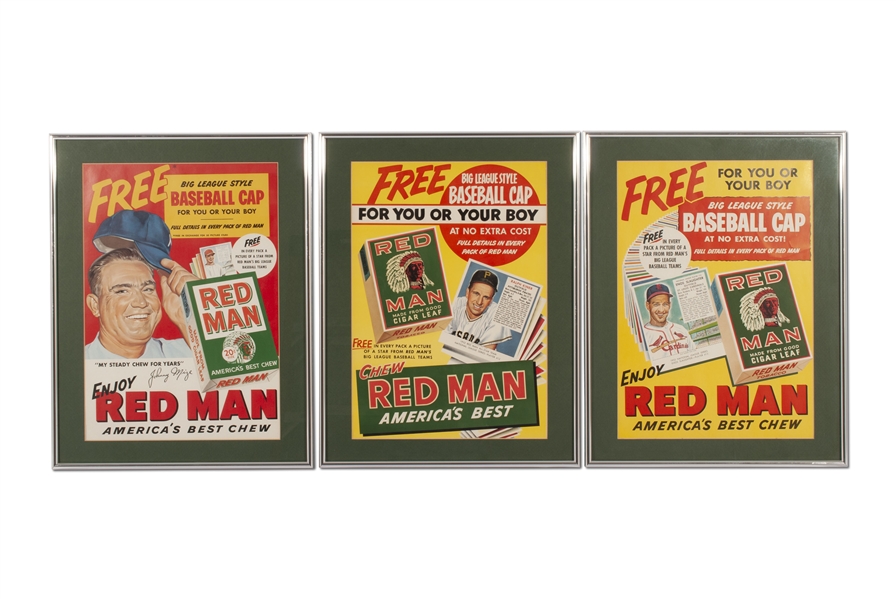 COMPLETE SET OF (3) 1950s RED MAN TOBACCO ADVERTISING POSTERS