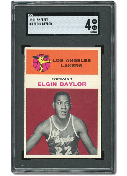 1961 FLEER #3 ELGIN BAYLOR LOS ANGELES LAKERS ROOKIE CARD - SGC VG-EX 4