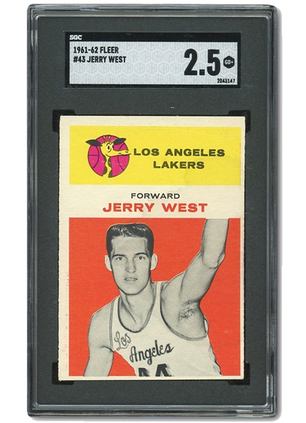 1961 FLEER #43 JERRY WEST LOS ANGELES LAKERS ROOKIE CARD - SGC GD+ 2.5