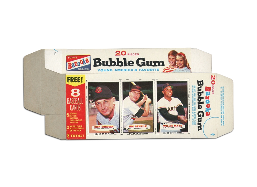 1963 BAZOOKA BUBBLE GUM COMPLETE BOX WITH WILLIE MAYS, JIM GENTILE, DICK DONOVAN