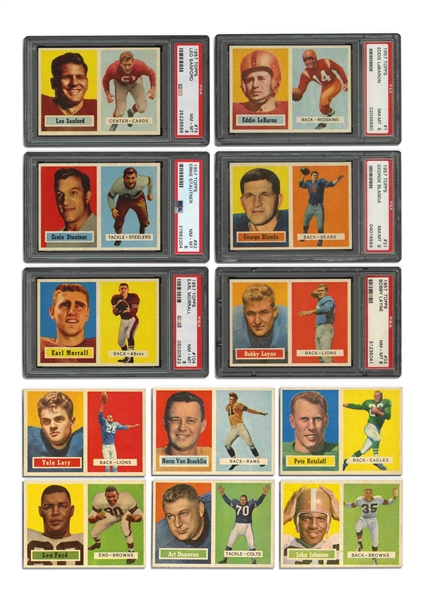1957 TOPPS FOOTBALL NEAR COMPLETE & PARTIALLY GRADED SET (142/154) - 81 GRADED NM-MT 8 OR HIGHER