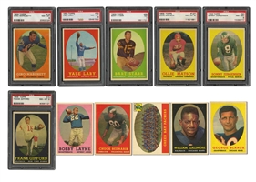 1958 TOPPS FOOTBALL NEAR COMPLETE & PARTIALLY GRADED SET (129/132) - 24 PSA GRADED NM 7 OR HIGHER