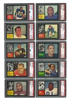 1962 TOPPS FOOTBALL NEAR COMPLETE & PARTIALLY GRADED SET (169/176) - 38 GRADED NM 7 OR HIGHER