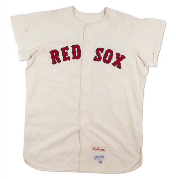 TED WILLIAMS #9 BOSTON RED SOX MCAULIFFE SALESMANS SAMPLE HOME FLANNEL JERSEY 