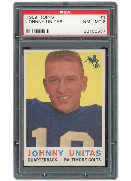 1959 TOPPS FOOTBALL #1 JOHNNY UNITAS - PSA NM-MT 8