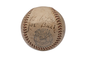 C. 1926-27 OAL (JOHNSON) BASEBALL SIGNED BY BABE RUTH, WALTER JOHNSON, SISLER (SS), HORNSBY, AND 2 OTHER HALL OF FAMERS - BECKETT LOA