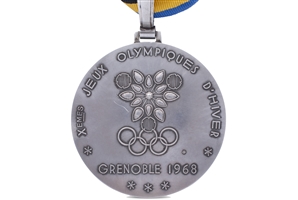 1968 GRENOBLE WINTER OLYMPICS SILVER WINNERS MEDAL AWARDED TO AUSTRIAN BOBSLEDDER WITH ORIGINAL CASE