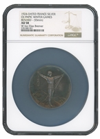 1924 CHAMONIX WINTER OLYMPIC GAMES 2ND PLACE WINNERS SILVER MEDAL AWARDED TO FINNISH BIATHLETE VAINO BREMER (NGC AU 58)