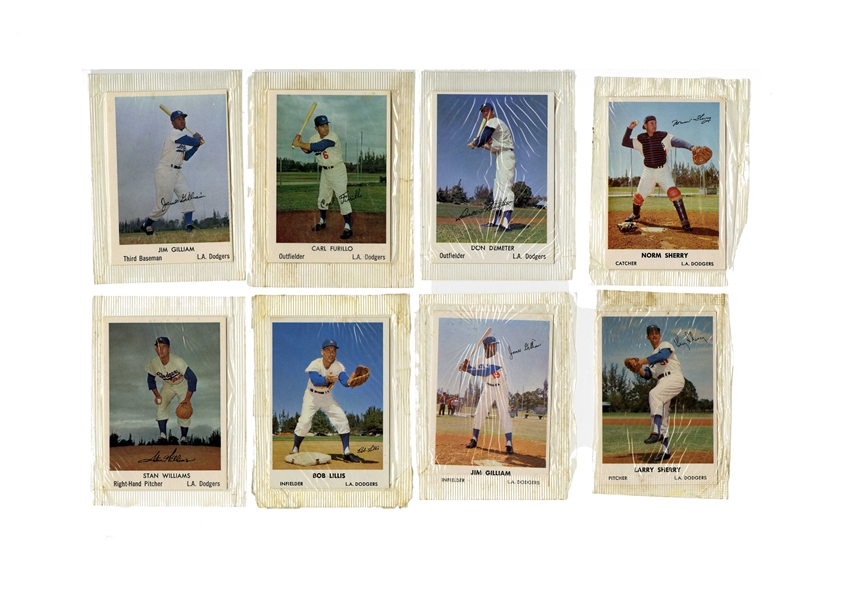 EARLY 1960S BELL BRAND LOS ANGELES DODGERS CARDS IN ORIGINAL SEALED WRAPPERS - (4) FROM 1960 SET, (3) FROM 1961 SET & (1) FROM 1962 SET
