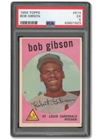 1959 TOPPS #514 BOB GIBSON ST. LOUIS CARDINALS ROOKIE CARD - PSA EX 5