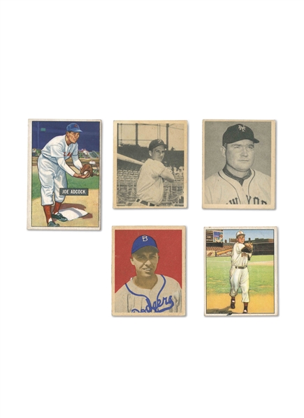 GROUP OF (5) 1948-51 BASEBALL ROOKIE CARDS - 48 BOWMAN #3 KINER, #4 MIZE; 49 BOWMAN #100 HODGES; 50 BOWMAN #16 SIEVERS; 51 BOWMAN #323 ADCOCK - PRESENT AS GOOD TO VG  (CANADA 150)