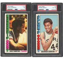 PAIR OF 1976 TOPPS BASKETBALL PSA GRADED CARDS - #66 GEORGE GERVIN EX-MT 6 & #110 DAVID THOMPSON ROOKIE NM 7