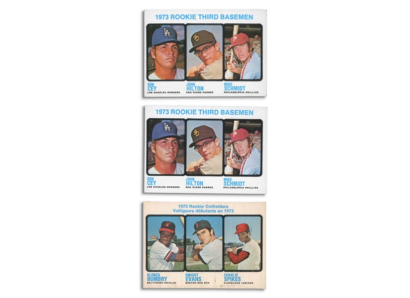 GROUP OF (3) 1973 BASEBALL ROOKIE CARDS - (2) TOPPS #615 SCHMIDT/CEY & (1) O-PEE-CHEE #614 DWIGHT EVANS - PRESENT AS FAIR TO VG (CANADA 150)