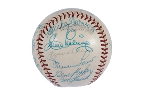 1960 PITTSBURGH PIRATES WORLD SERIES CHAMPIONS TEAM SIGNED BASEBALL WITH 23 AUTOGRAPHS INCL. CLEMENTE & MAZEROSKI - BECKETT LOA