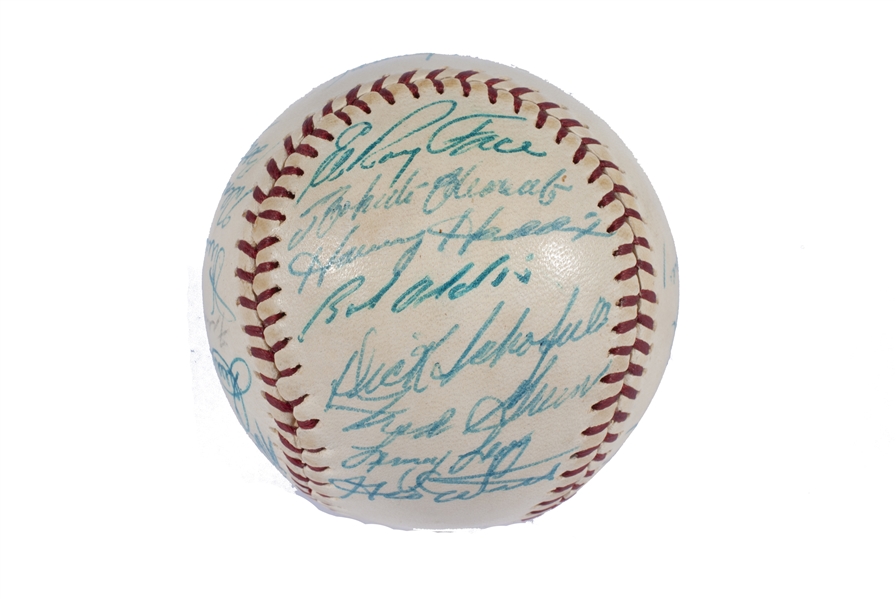 1960 PITTSBURGH PIRATES WORLD SERIES CHAMPIONS TEAM SIGNED BASEBALL WITH 23 AUTOGRAPHS INCL. CLEMENTE & MAZEROSKI - BECKETT LOA