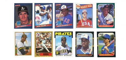 GROUP OF (10) 1985-87 BASEBALL ROOKIES - INC. 85 TOPPS #401 MCGWIRE; 86 DONRUSS #39 CONSECO; 86 TOPPS #11T BONDS; 87 DONRUSS #43 PALMIERO & MORE (CANADA 150)