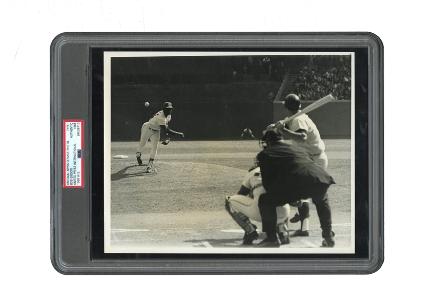 HISTORIC 1968 BOB GIBSON ORIGINAL PHOTOGRAPH THROWING THE FIRST PITCH OF WORLD SERIES GAME 7 - PSA/DNA TYPE I
