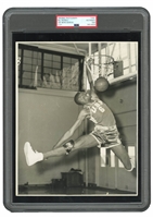 1956 BILL RUSSELL USF DONS ORIGINAL PHOTOGRAPH - PERFECTLY TIMED DUNKING SHOT - PSA/DNA TYPE I