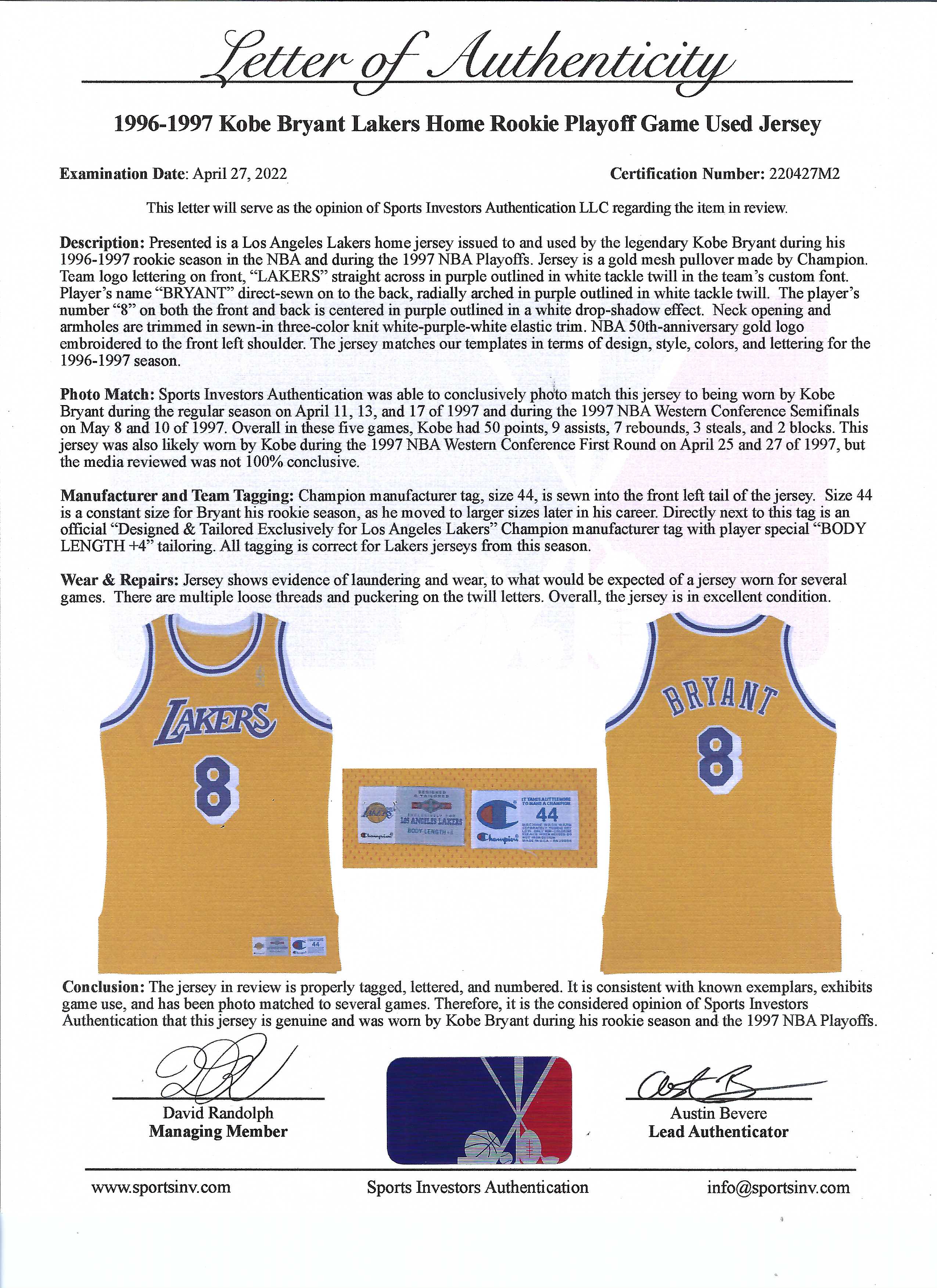 Lot Detail - 1996-97 Kobe Bryant Rookie Season Game Used and Signed Lakers  Home Jersey - Photo Matched To 7 Games & Pre-Season Photo Shoot  (Resolution, SIA & Beckett) - Earliest Career Photo Matched Jersey!