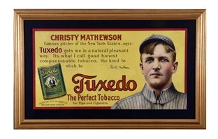 UNIQUE AND RARE CIRCA 1910 CHRISTY MATHEWSON TUXEDO TOBACCO TROLLEY CAR ADVERTISING SIGN