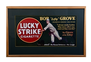 1928 LEFTY GROVE LUCKY STRIKE TROLLEY CAR ADVERTISING SIGN