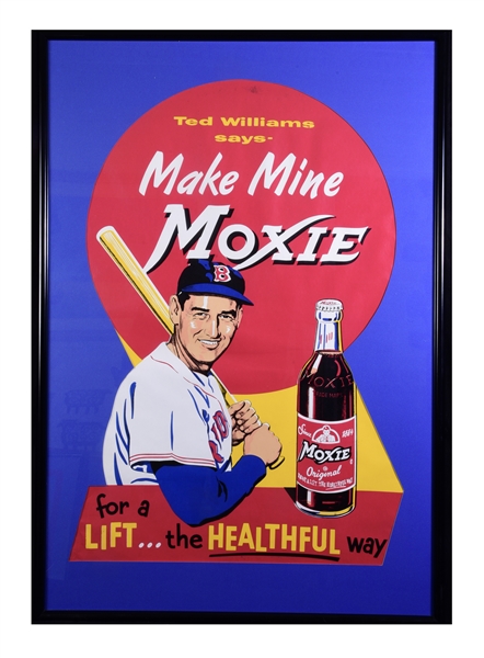 EXTRAORDINARILY RARE 1950S TED WILLIAMS "MAKE MINE MOXIE" DECAL ADVERTISING DISPLAY