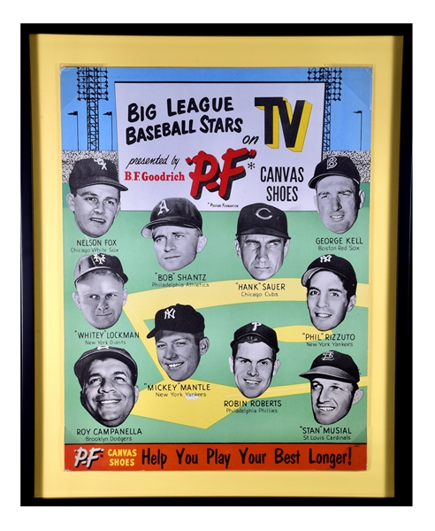 EXTREMELY RARE 1953-54 P.F. FLYERS BIG LEAGUE BASEBALL STARS ON TV ADVERTISING SIGN