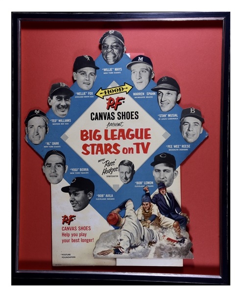 1950S P.F. FLYERS BIG LEAGUE BASEBALL STARS ON TV ADVERTISING SIGN - ONLY KNOWN EXAMPLE!