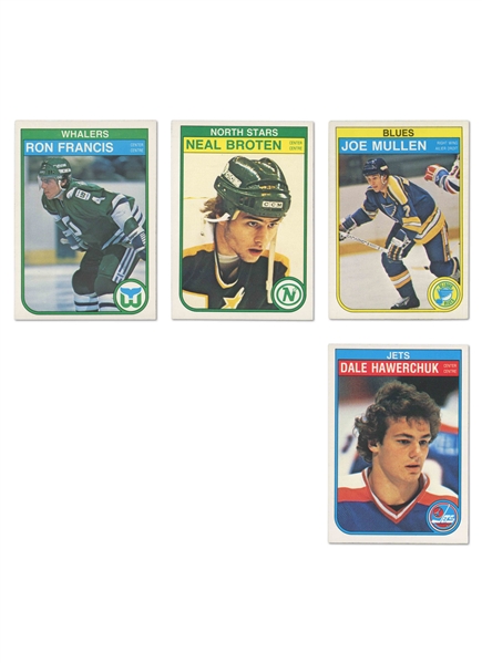 GROUP OF (4) 1982 O-PEE-CHEE HOCKEY ROOKIES - #123 FRANCIS, #164 BROTEN, #307 MULLEN, #380 HAWERCHUK - PRESENT AS EX TO NEAR MINT  (CANADA 150)