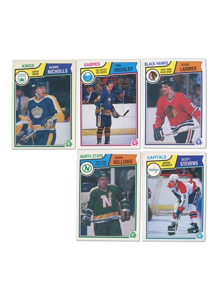 GROUP OF (5) 1983 O-PEE-CHEE HOCKEY ROOKIES - #65 HOUSLEY, #105 LARMER, #160 NICHOLS, #167 BELLOWS, #376 STEVENS - PRESENT AS EX TO NM (CANADA 150)