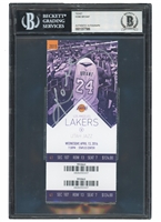 APRIL 13, 2016 KOBE BRYANT AUTOGRAPHED FINAL GAME FULL UNUSED TICKET FROM HIS EPIC 60-POINT FAREWELL PERFORMANCE ("MAMBA OUT") - BGS AUTHENTIC