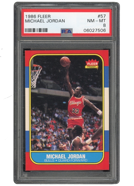 1986 FLEER #57 MICHAEL JORDAN ROOKIE CARD - PSA NM-MT 8