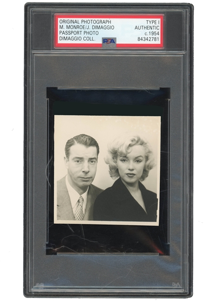 C. 1954 MARILYN MONROE & JOE DIMAGGIO U.S. PASSPORT ORIGINAL PHOTOGRAPH - JOE DIMAGGIO COLLECTION - PSA/DNA TYPE I