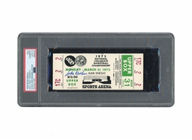 1975 NCAA FINALS TICKET STUB SIGNED BY JOHN WOODEN - UCLA BEATS KENTUCKY IN COACH WOODENS LAST GAME FOR HIS 10TH NCAA TITLE! - PSA AUTHENTIC, PSA/DNA 10 AUTO. (ONLY ONE SIGNED IN POP REPORT)