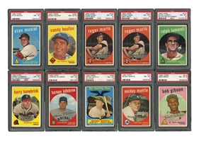 1959 TOPPS BASEBALL PSA GRADED COMPLETE MASTER "SUPER" SET (669 TOTAL CARDS W/ ALL VARIATIONS & WHITE/GRAY BACKS) RANKED #10 ON REGISTRY (8.06 GPA) - ALL BUT TWO PSA NM-MT 8 OR HIGHER