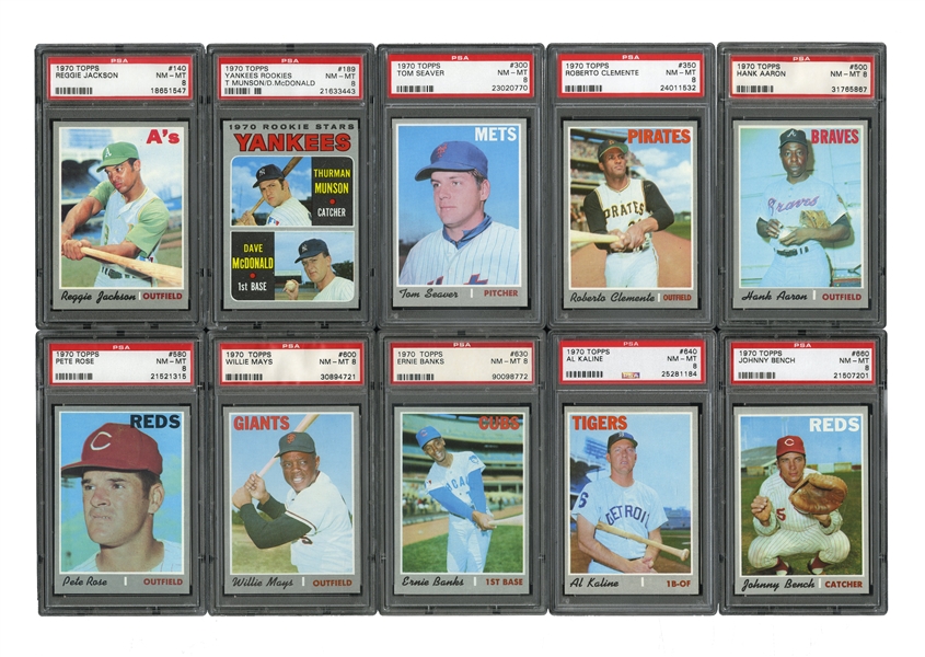1970 TOPPS BASEBALL PSA GRADED COMPLETE SET (720 CARDS ALL PSA NM-MT 8 WITH A FEW DOZEN PSA MINT 9S) RANKED #14 ON PSA REGISTRY WITH 8.1 GPA