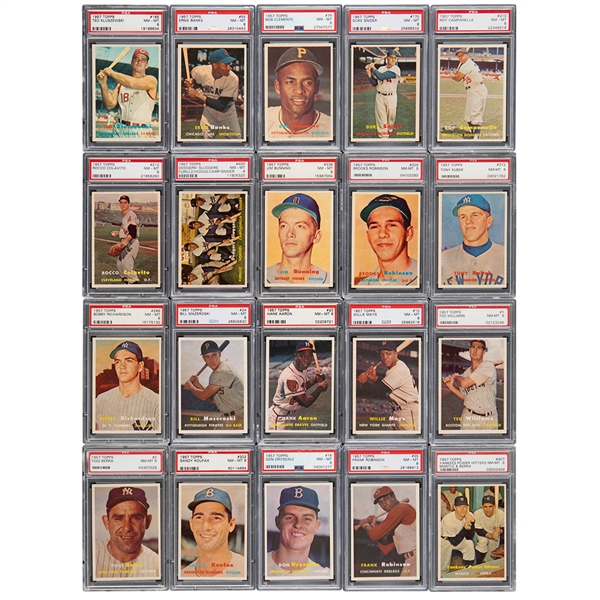 1957 TOPPS BASEBALL PSA GRADED NEAR COMPLETE SET (406/407) INCL. "BAKEP" ERROR FOR 407 TOTAL CARDS - ALL PSA NM-MT OR HIGHER WITH 8.0 GPA