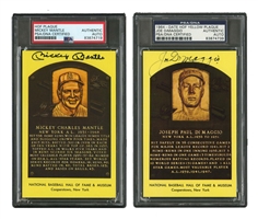 PAIR OF SIGNED HALL OF FAME POSTCARDS - JOE DIMAGGIO & MICKEY MANTLE PSA/DNA AUTHENTIC