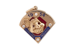 BOB FELLERS 1954 CLEVELAND INDIANS AMERICAN LEAGUE CHAMPIONS 10K GOLD PENDANT WITH AUTHENTIC DIAMONDS AND RUBIES